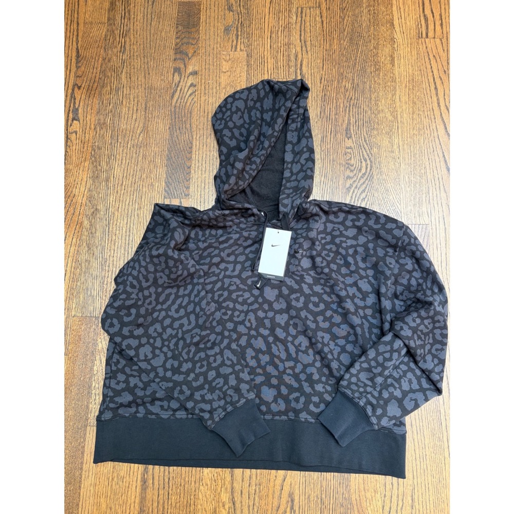 Nike NWT Hoodie M Black Leopard Print Oversized Streetwear Sporty Minimalist
